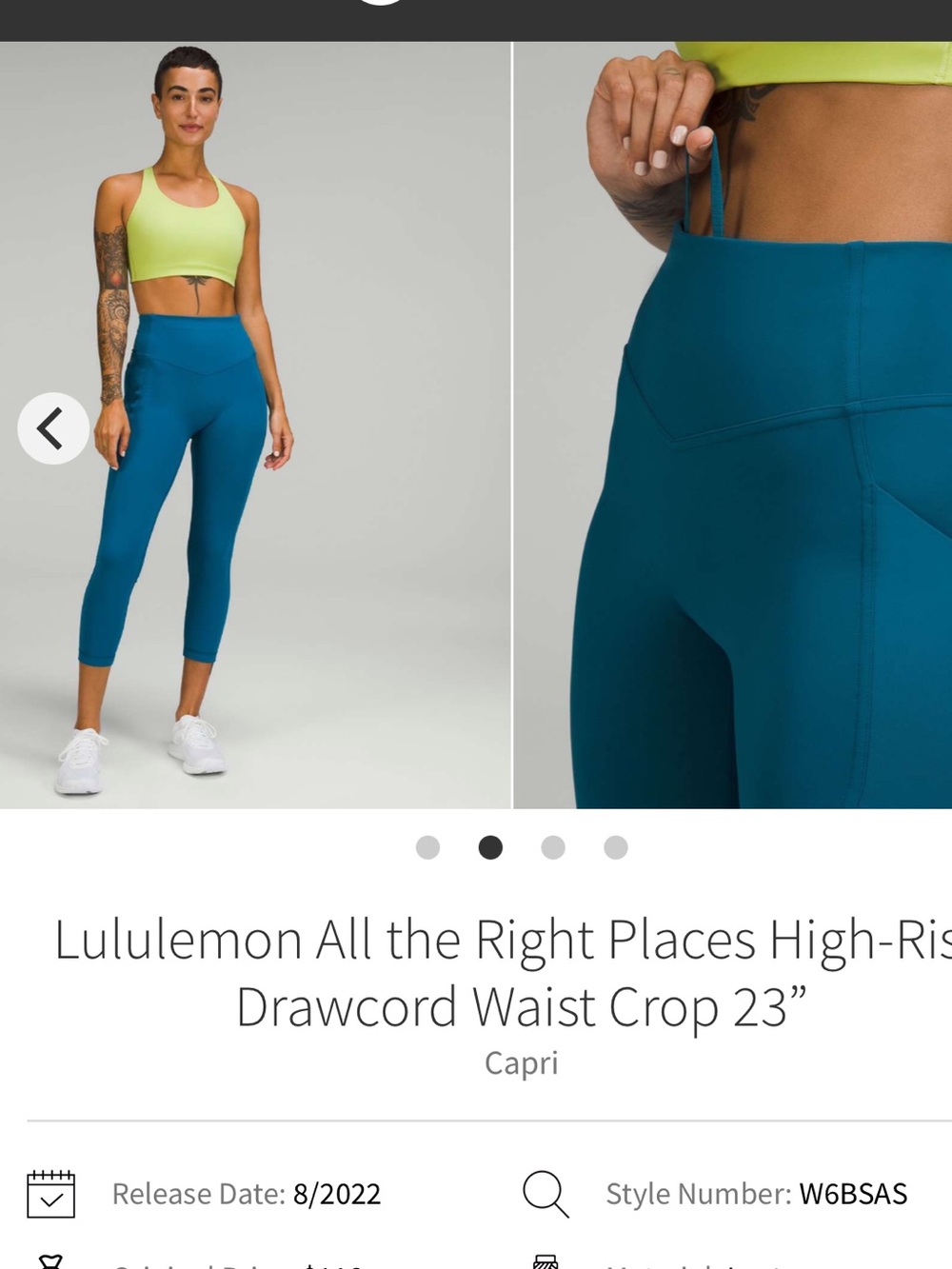 lululemon Capri High-Rise Cropped Leggings in Teal